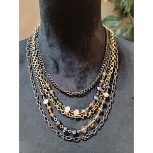 Women's Multi Strand Beaded Necklace With Lobster Clasp Mixed Chain Layers